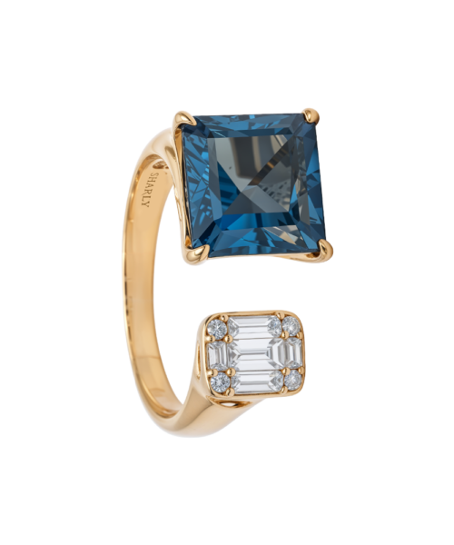 Gold & diamond Ring with London Blue Topaz stone Sharly Jewellery R0347SPASH